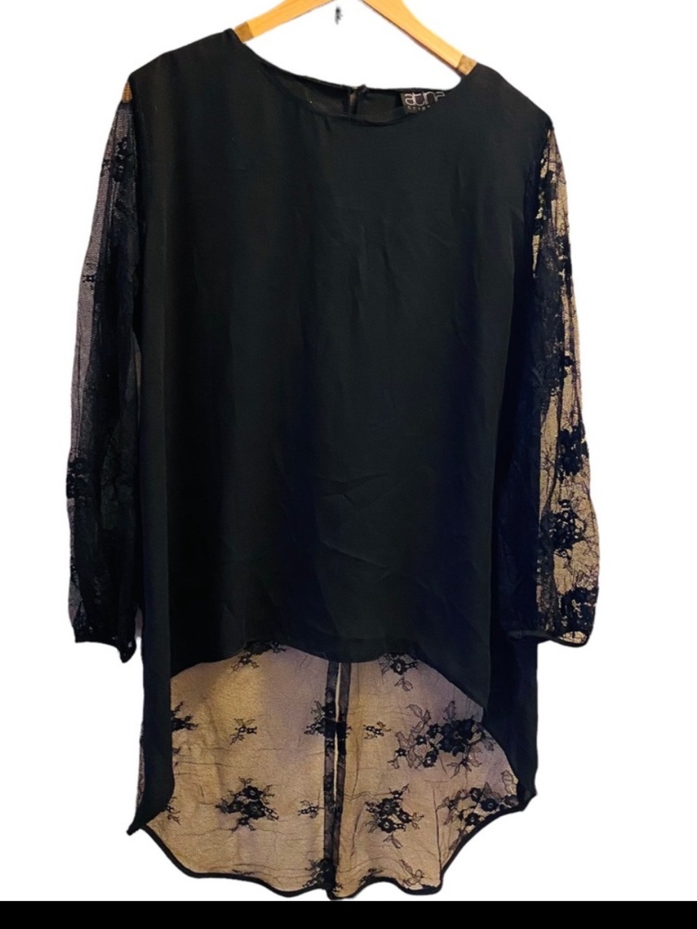 ATINA CHRISTINA Black Lace Whimsigoth Split Back Tunic Top
